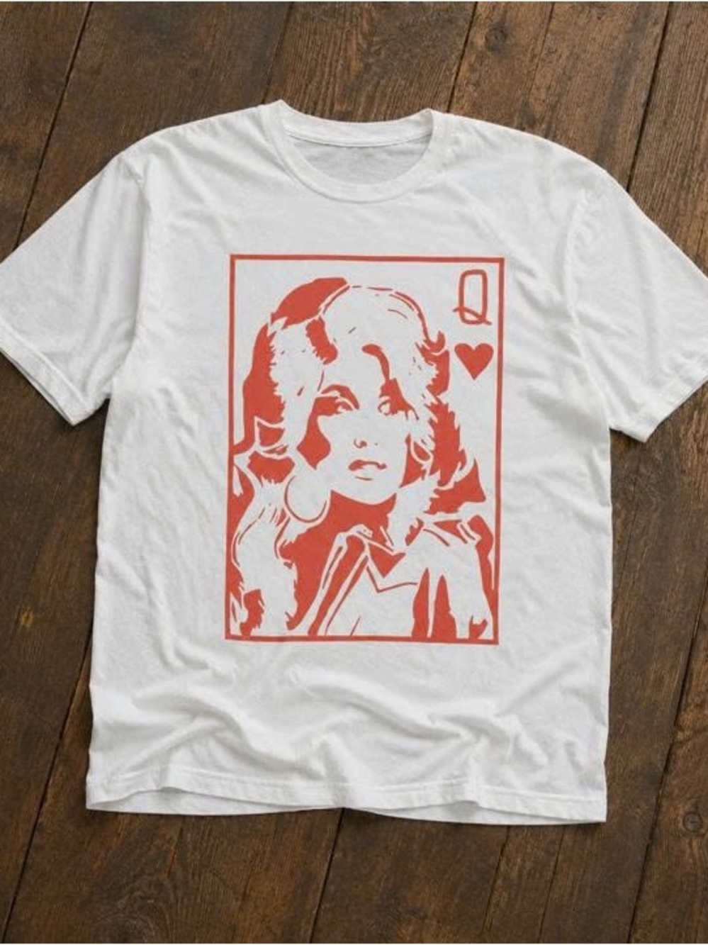 White Tee with Coral Queen of Hearts Graphic